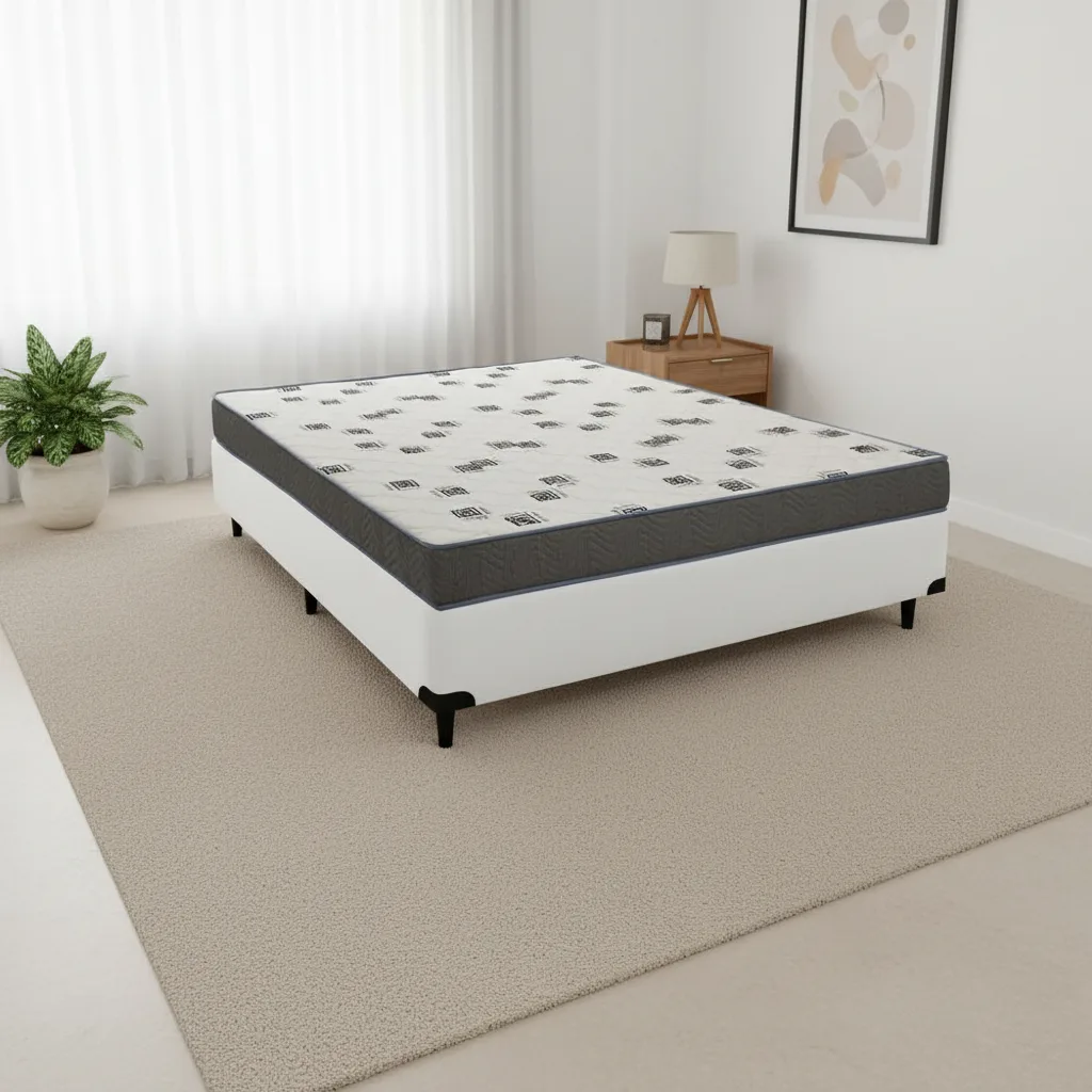 Colchão Ortobom Light D33 sobre base sommier em quarto montado