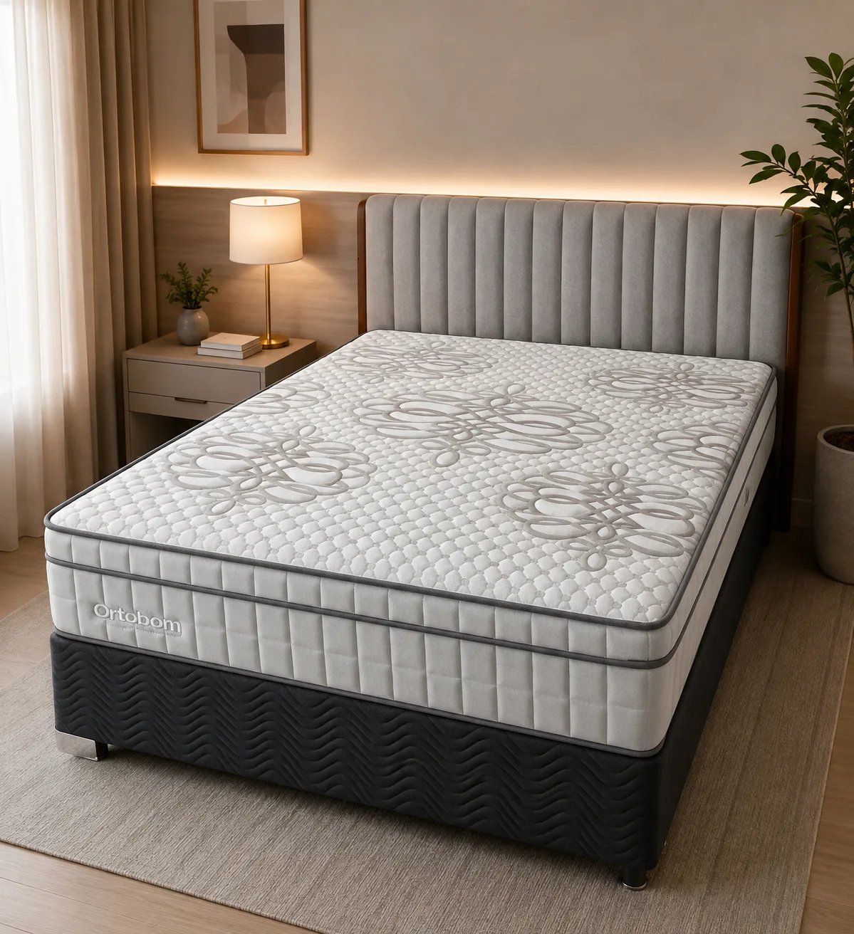 Colchão Ortobom Exclusive Sleep com molas ensacadas em quarto montado
